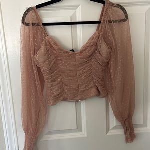 Fashion nova: long sleeve blush pink polka dot top. Size small